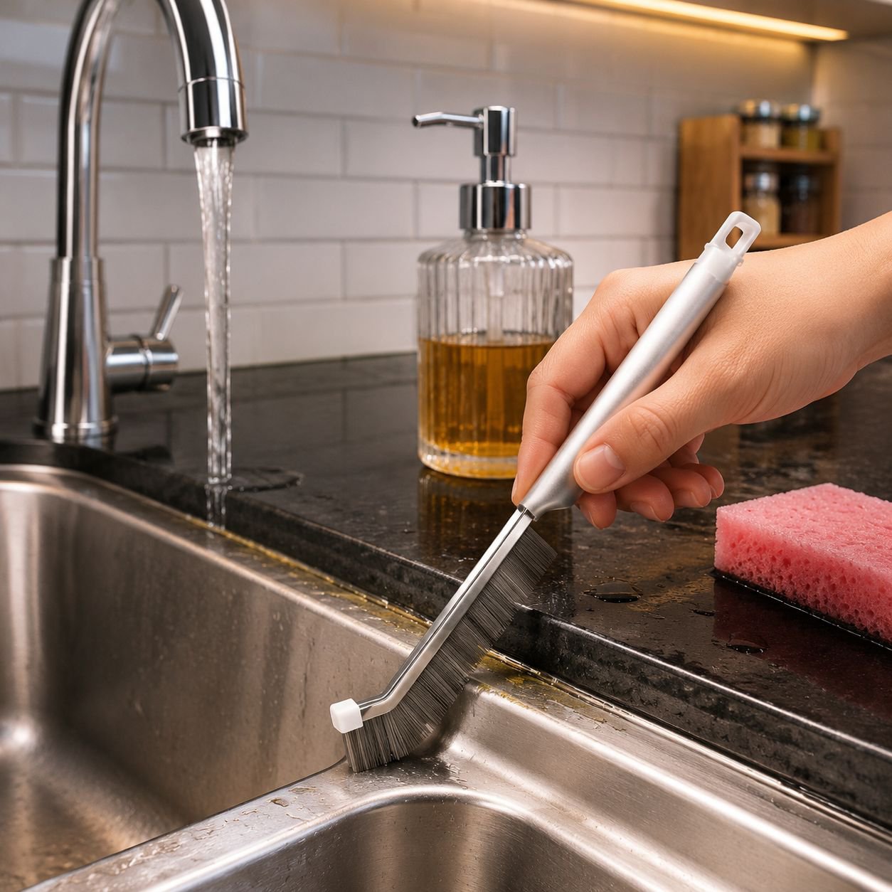 Household brush cleaning bathroom tiles