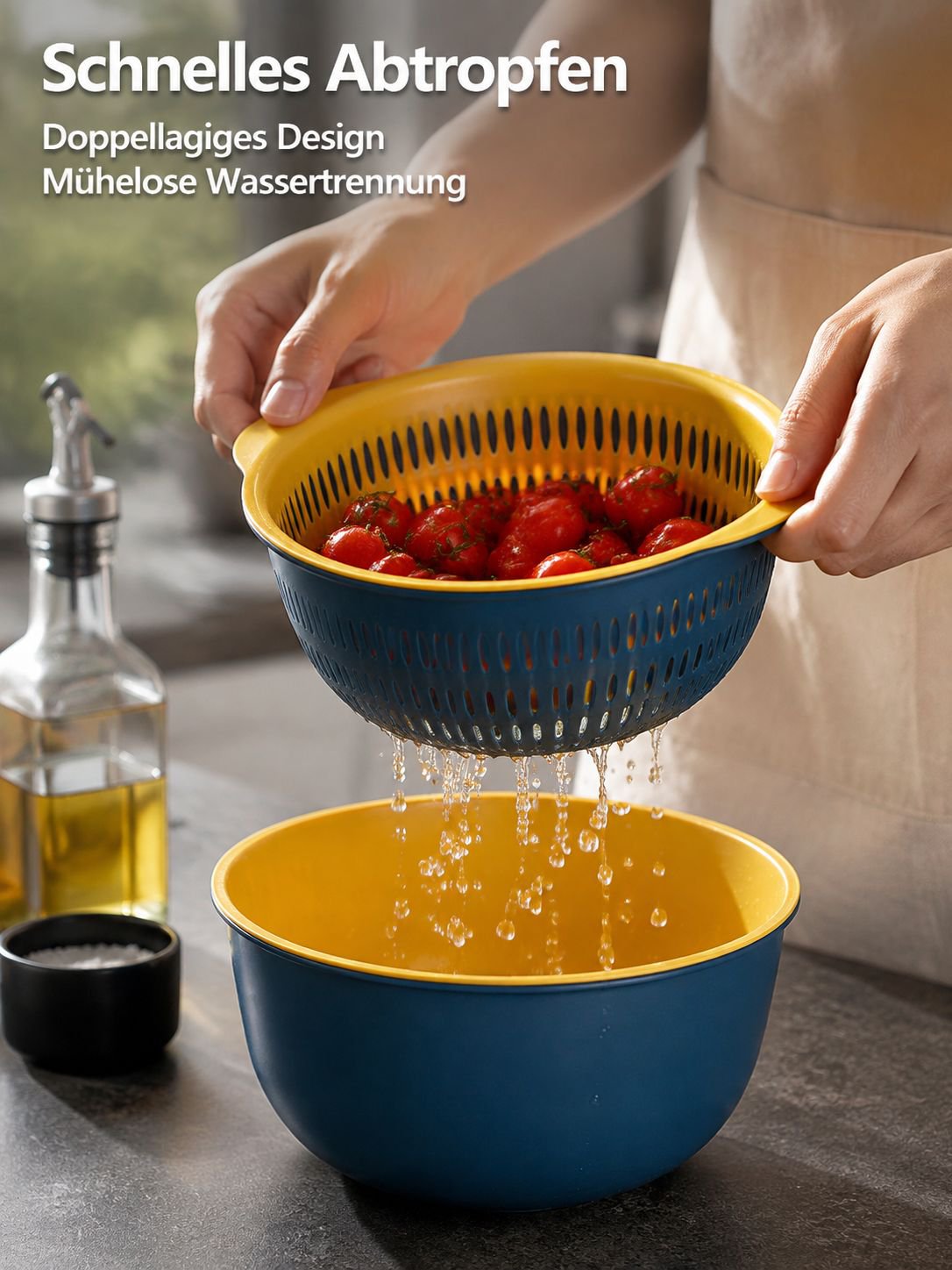 Doppeltes Abtropfkorb-Set, 6-teiliges Küchen-Set für Obst und Gemüse