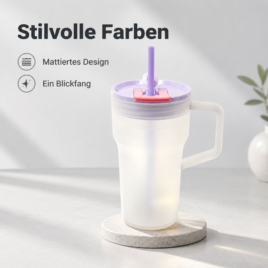 Stylischer Becher mit zwei Trinköffnungen und Strohhalm