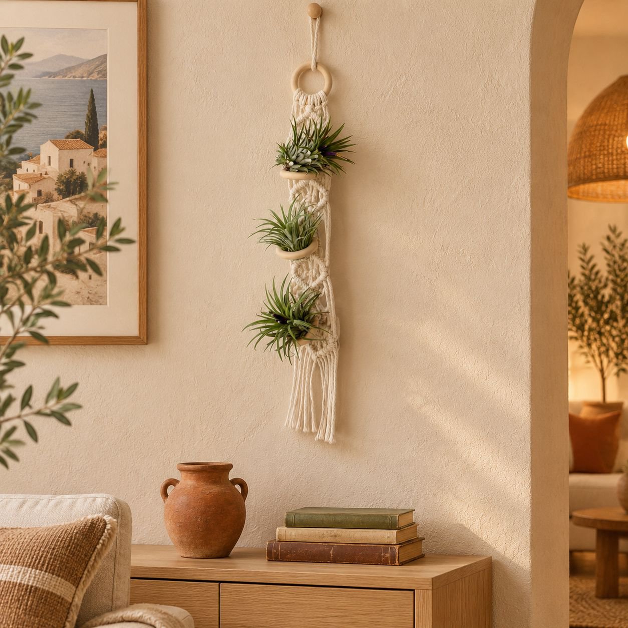 Tapiz de soporte de flores de planta de piña de aire Simple, cesta de flores colgante tejida a mano,