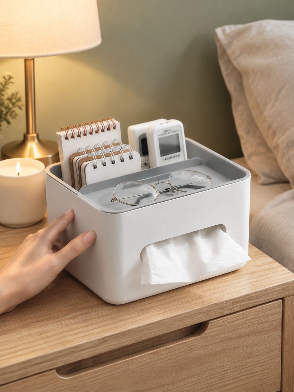 Praktische Taschentuchbox mit Fernbedienungsfach