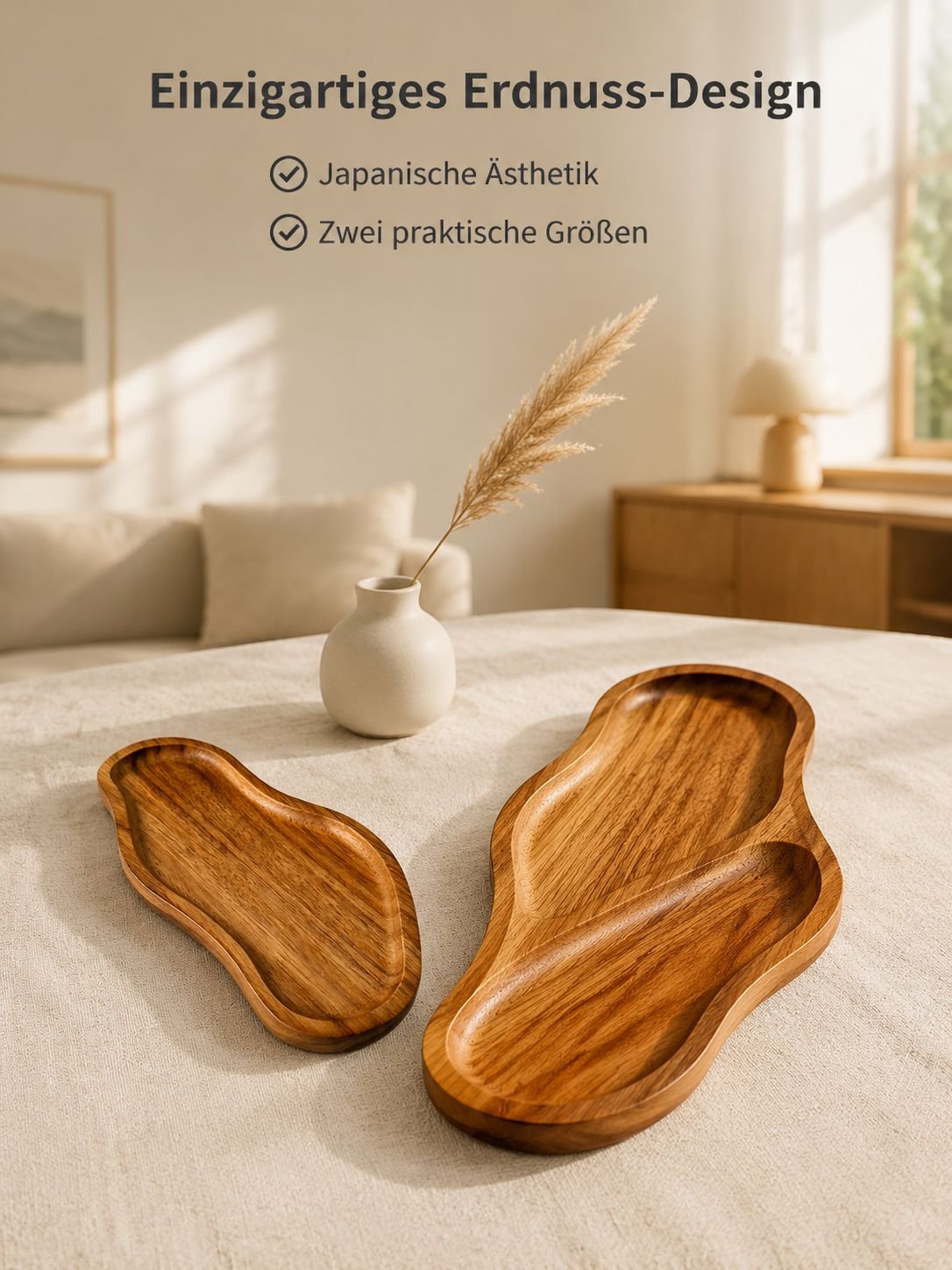 Massivholztablett in Erdnussform, Japanisches Tablett für Desserts, Obst und Brot