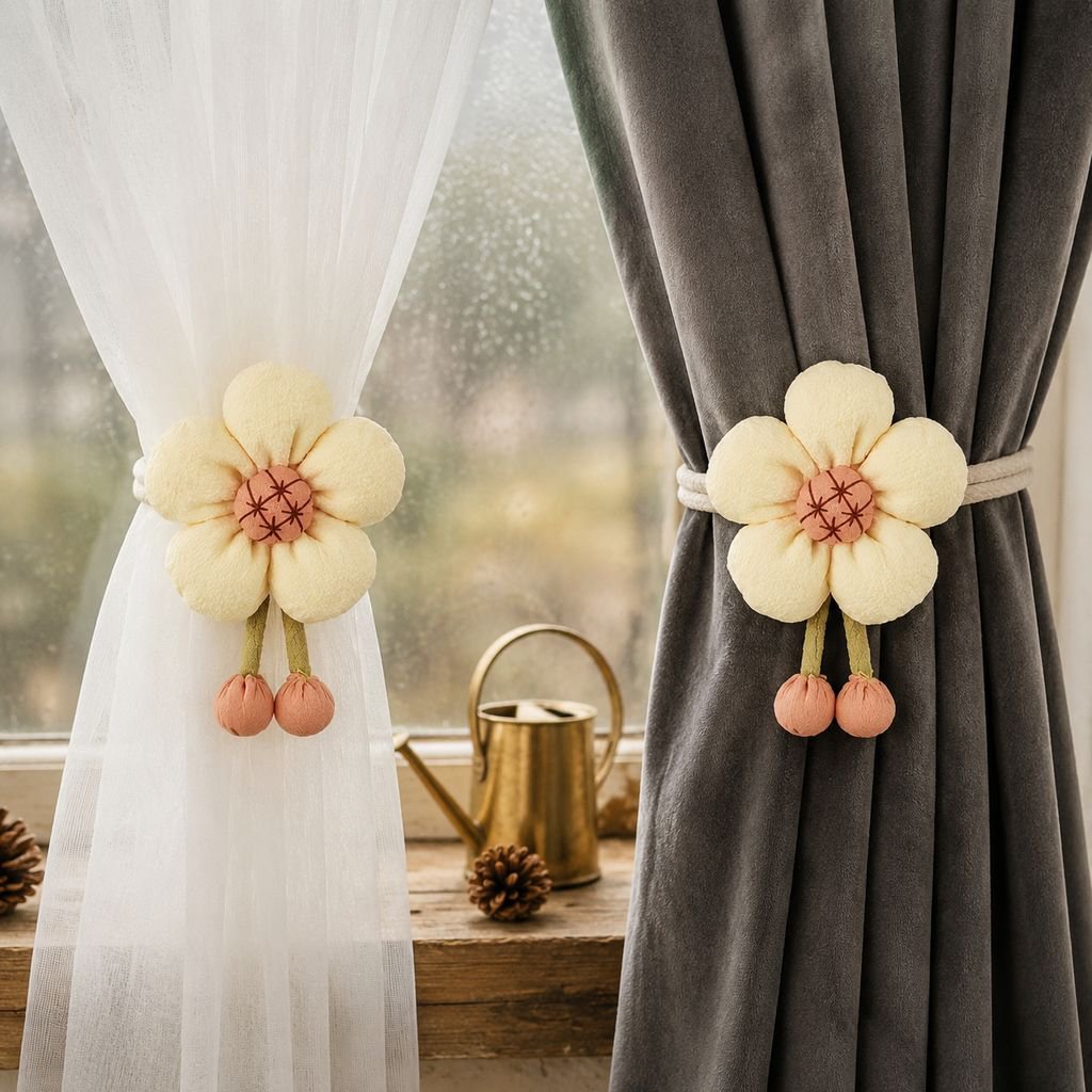 Cute Flower Curtain Ties One Pair Adjustable Bedroom Tie Buckle Decoration