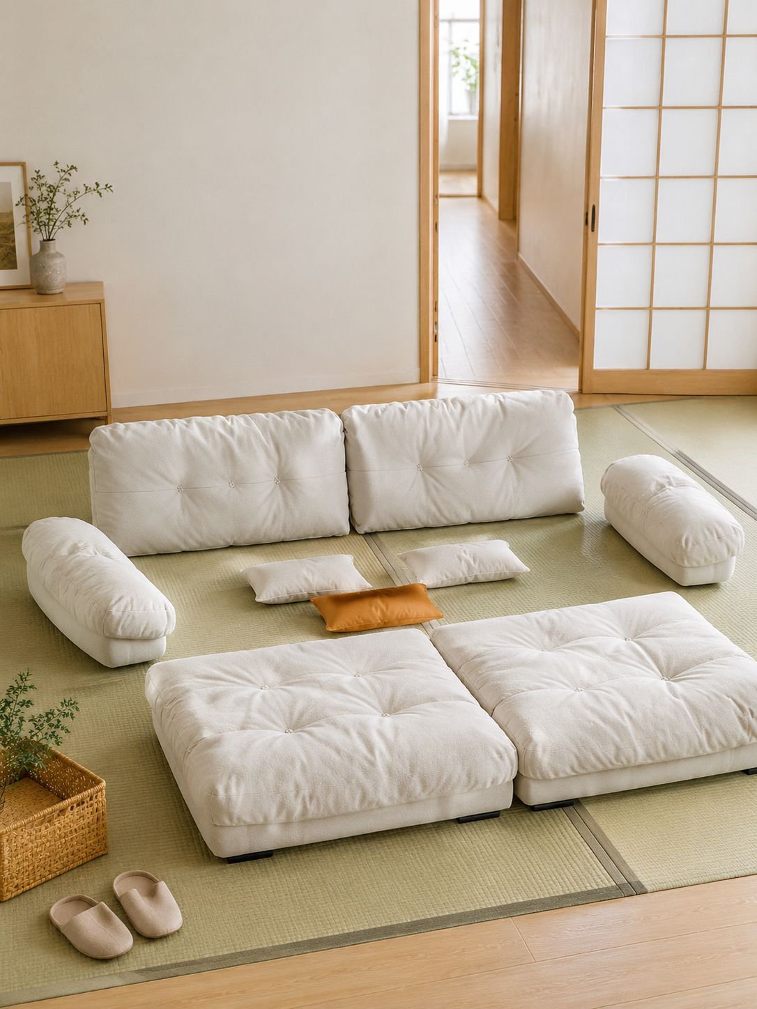 クリームスタイル布製ソファ