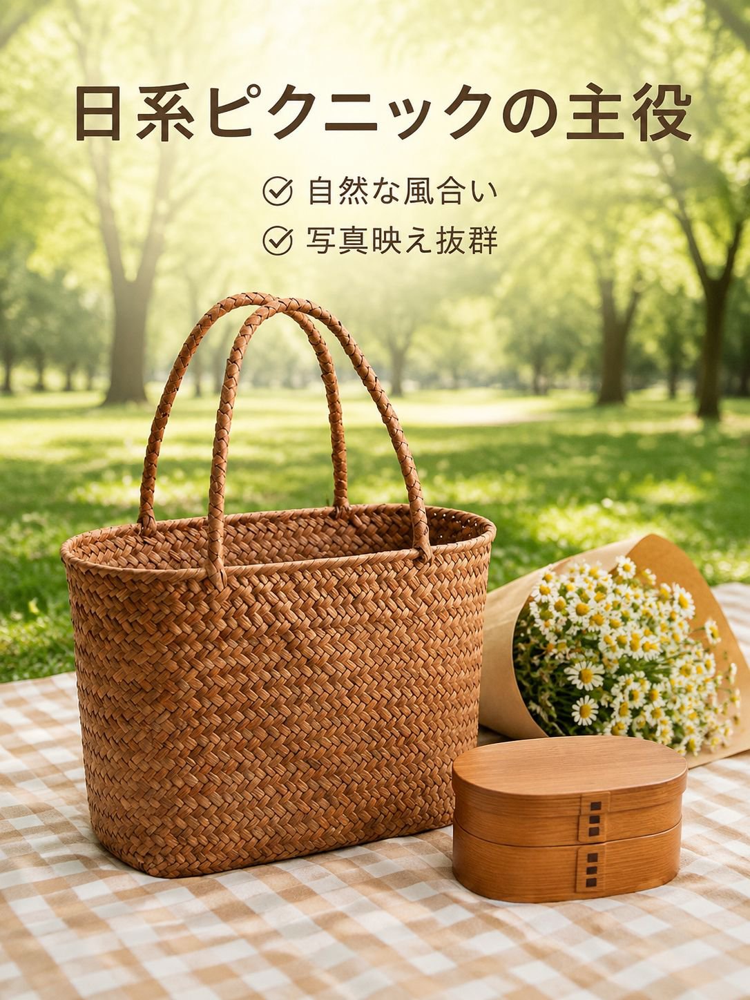 屋外ピクニックバスケット、ピクニックバスケット、写真用フラワーバスケット、小道具、籐編みペット用トートバッグ、中秋節ギフトバスケット