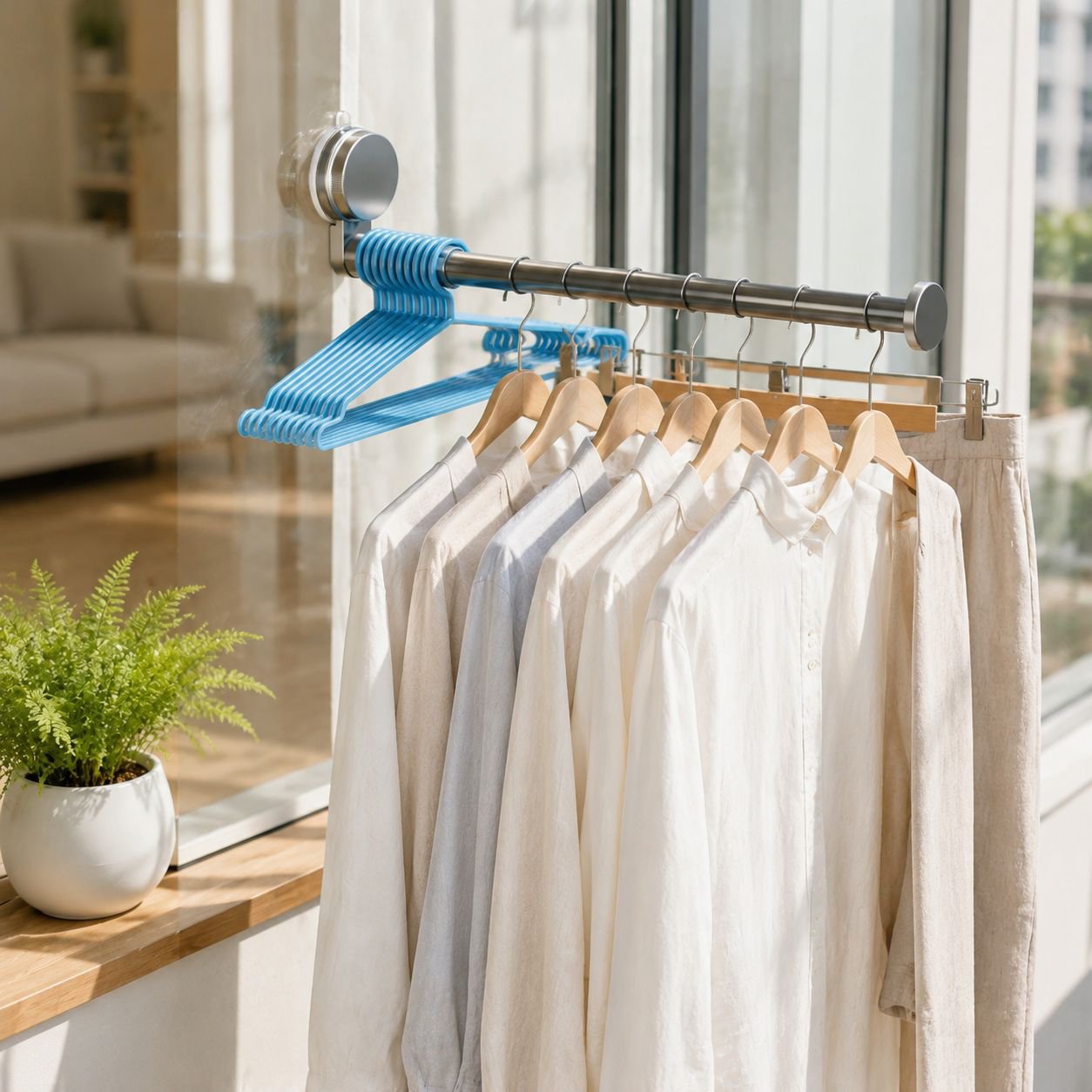 Balcony Retractable Drying Rack, No-Drill Suction Cup Installation