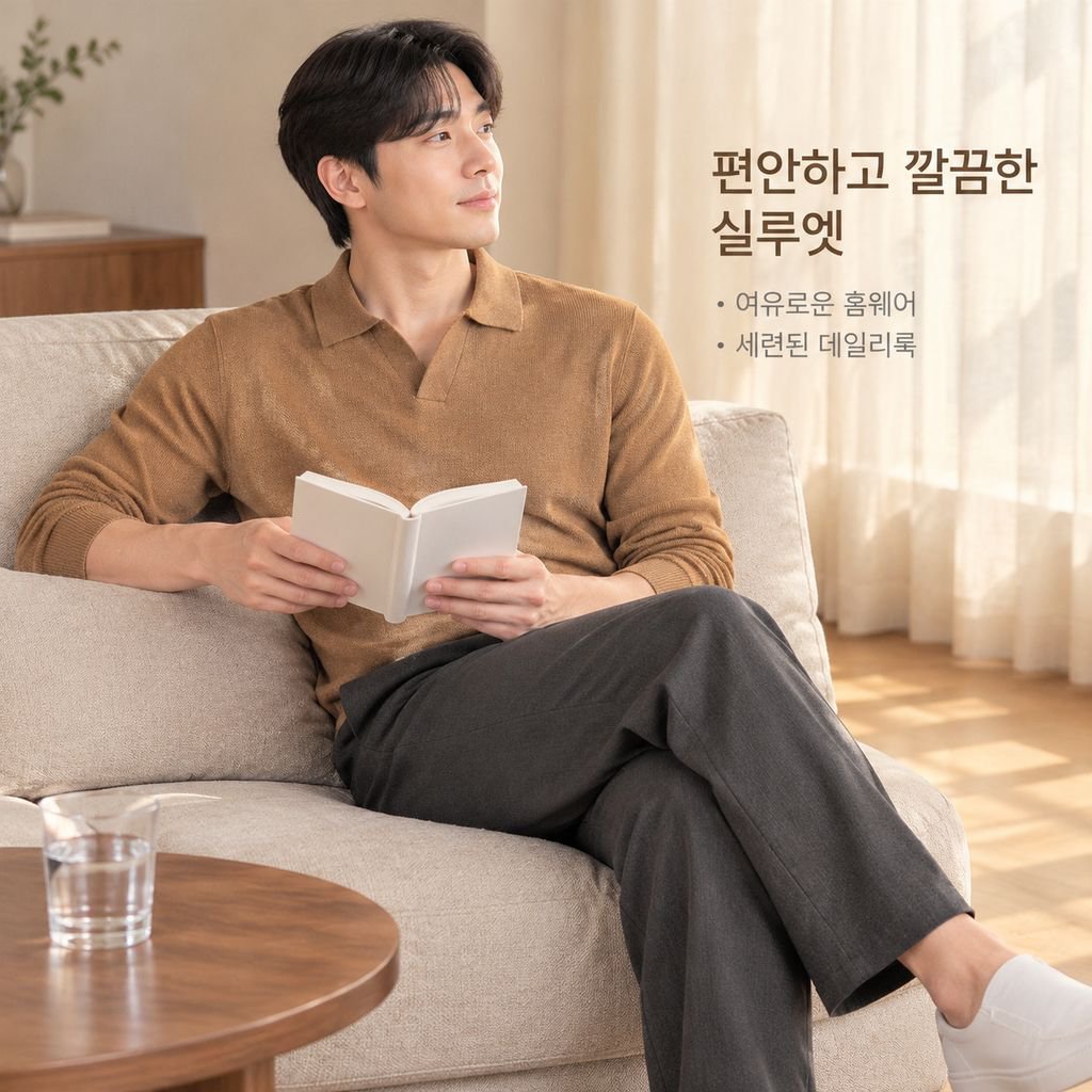 남성 울 실크 혼방 윙카라 긴팔 니트 스웨터 가을 겨울 이너
