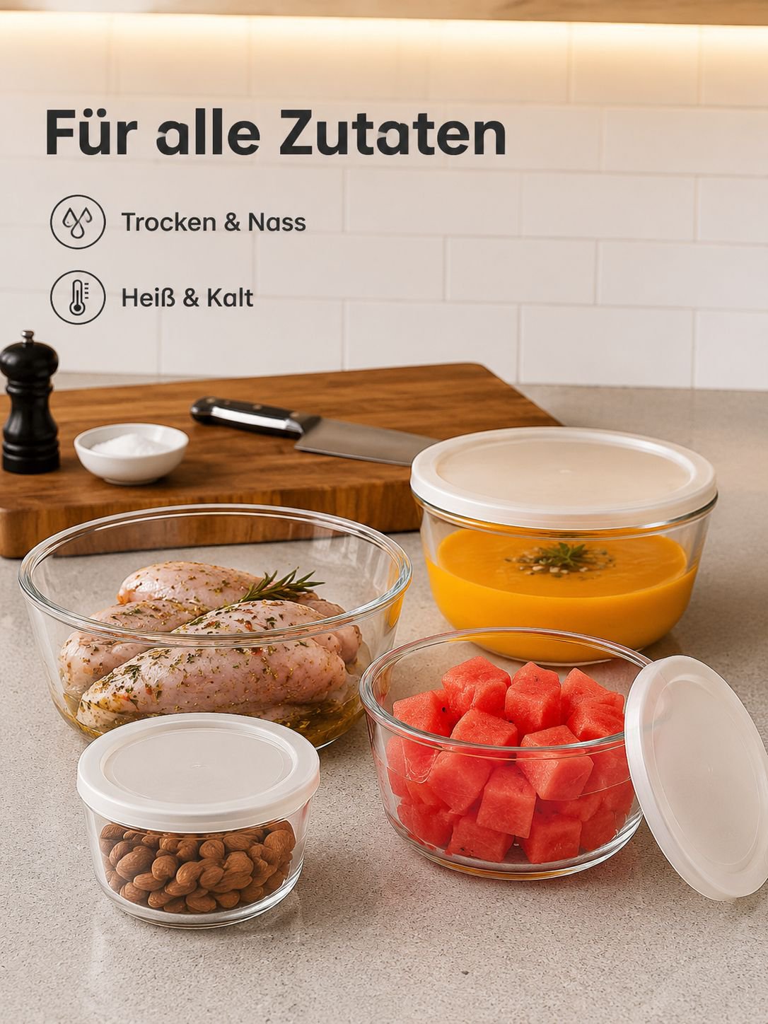Verschiedene Größen des hitzebeständigen Glasgeschirrs