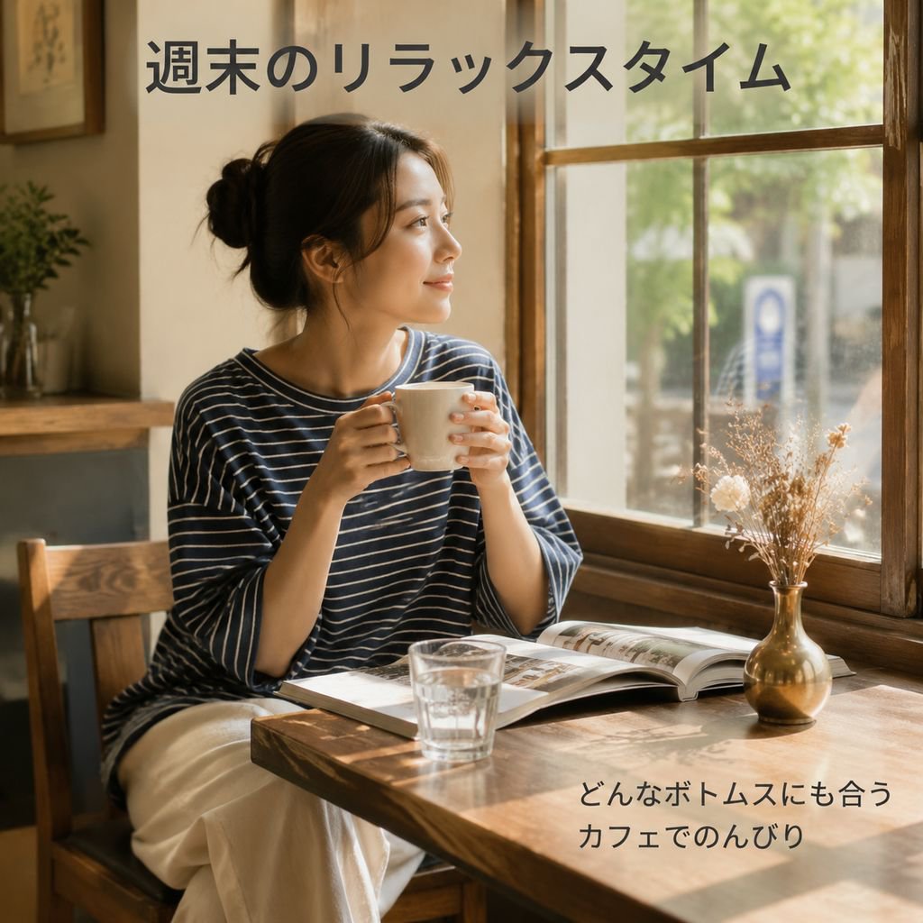 日本風ブルーストライプ ゆったり細見え カジュアル半袖Tシャツ