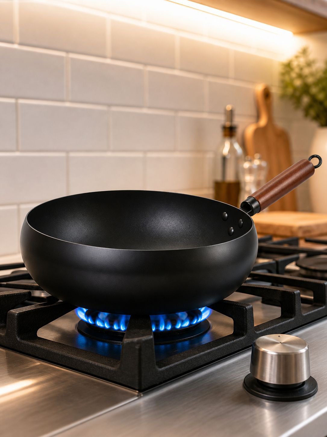 Nonstick frying pan with comfortable handle