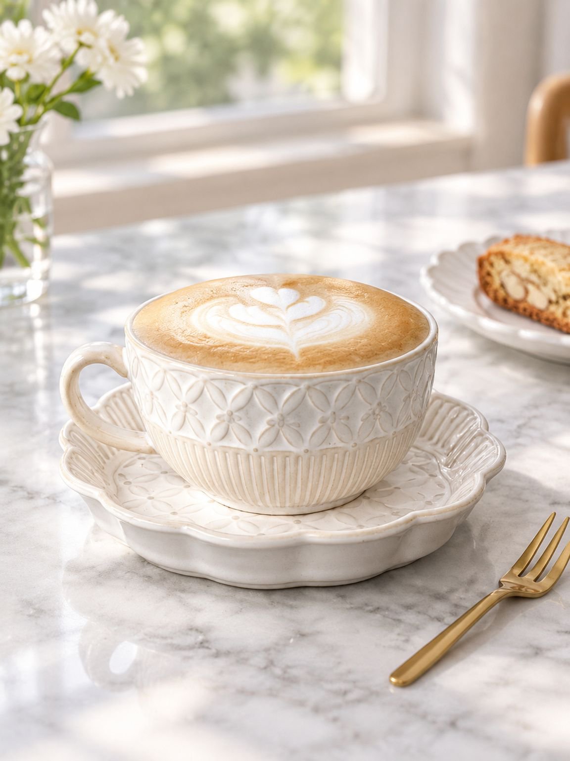 Textured coffee cup and saucer set for home café use