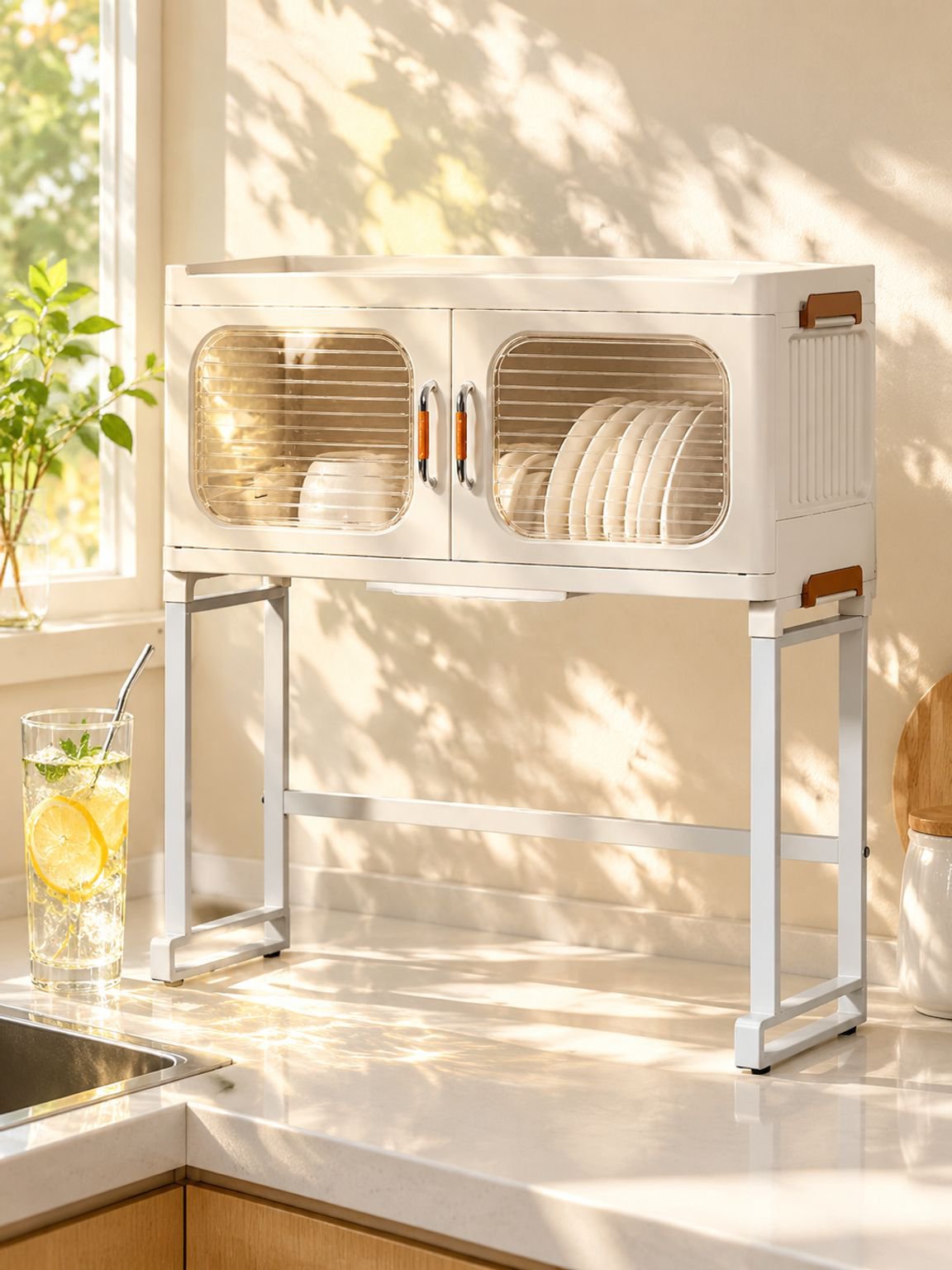 Dish Storage Cabinet with Drainage Basket