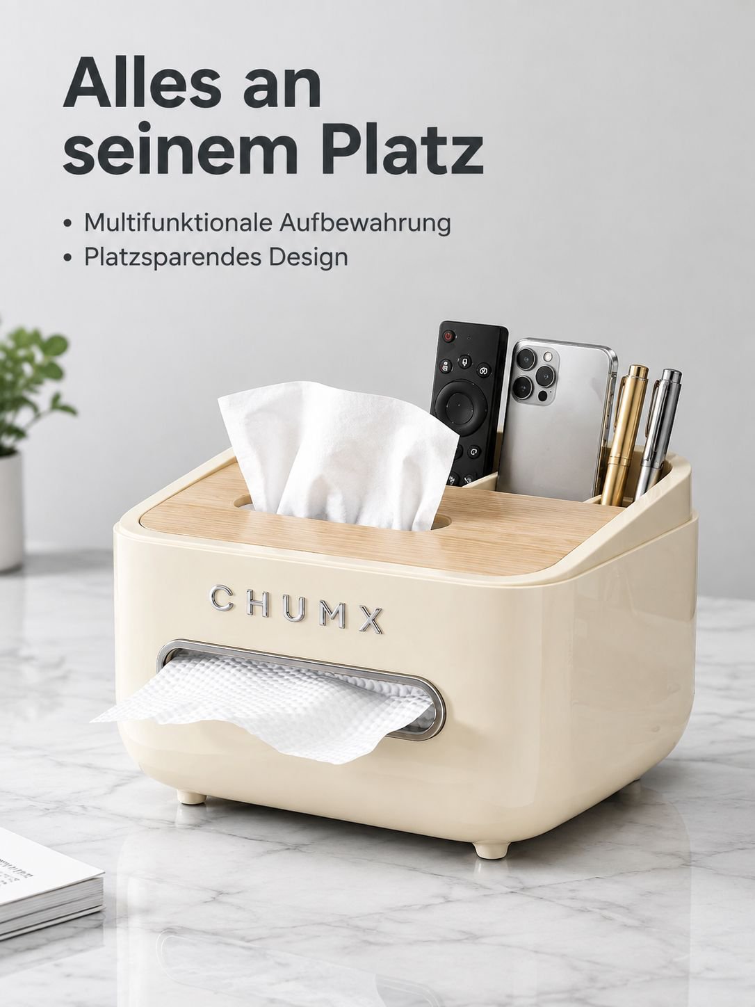 Multifunktionale Kosmetiktuchbox mit Fernbedienungshalter