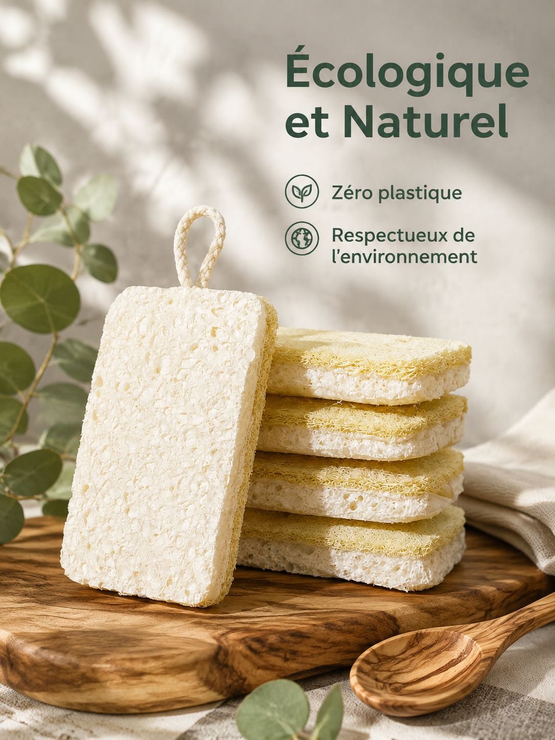 Éponge double face en pulpe de bois et luffa pour vaisselle