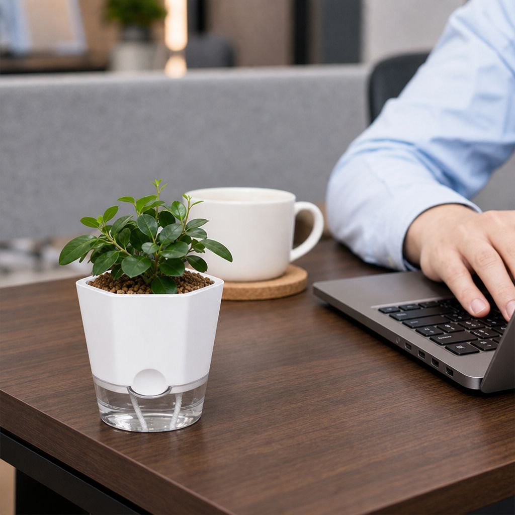 Simple Lazy Self-Watering Planter, Plastic Imitation Ceramic, Suitable for Pothos