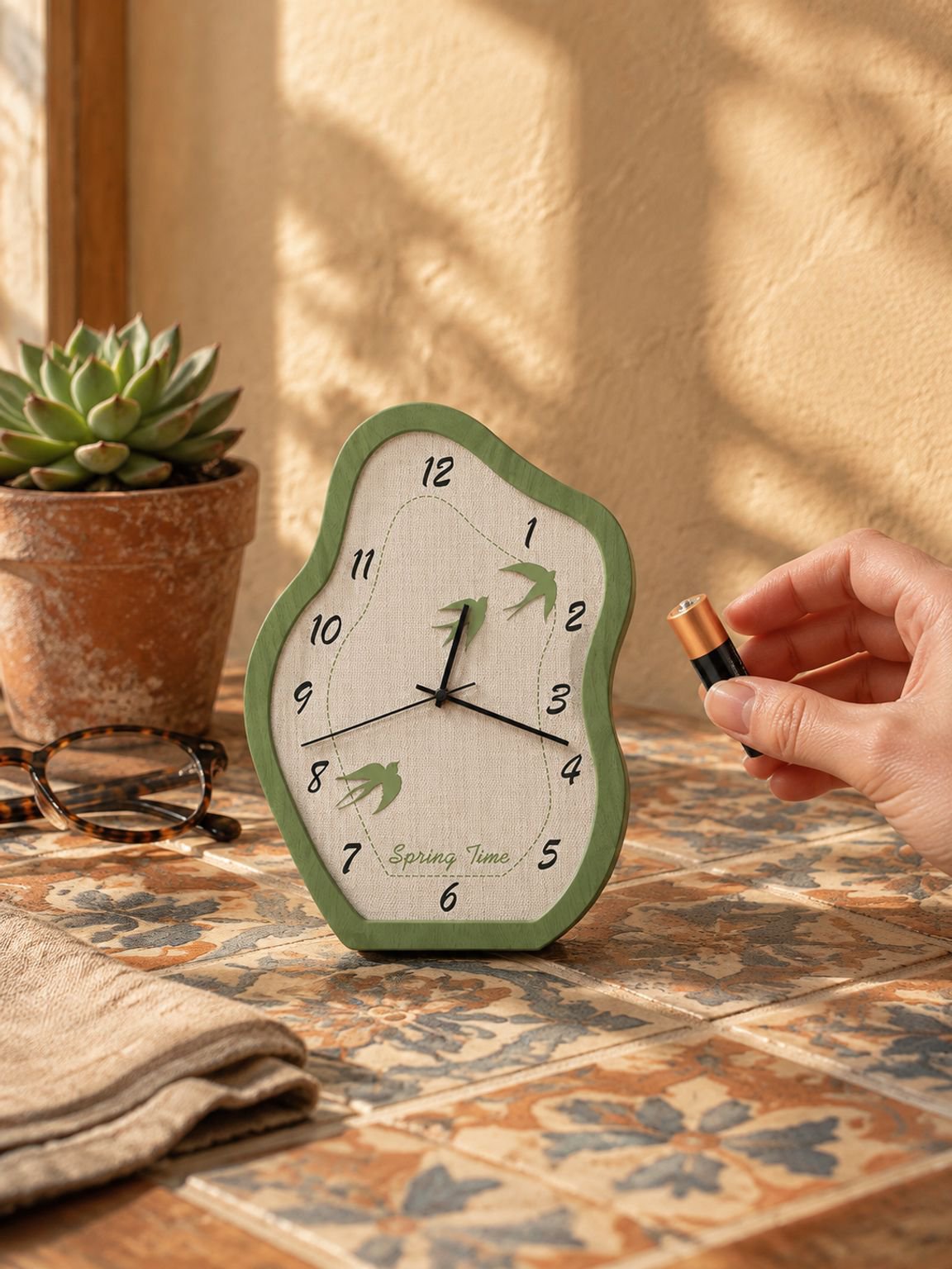 Reloj decorativo de sobremesa con paisaje verde