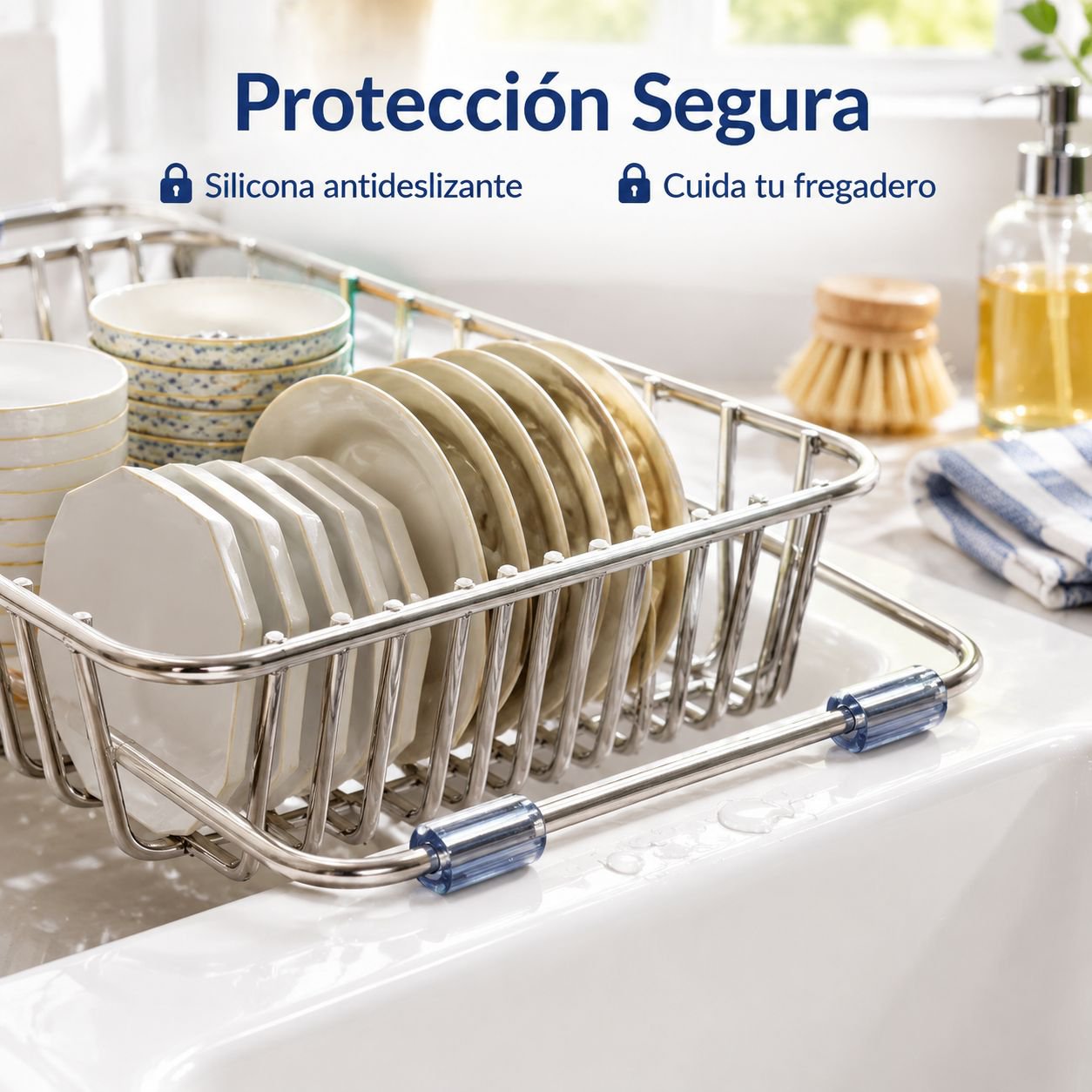 Escurridor de Platos Extensible de Acero Inoxidable para Fregadero