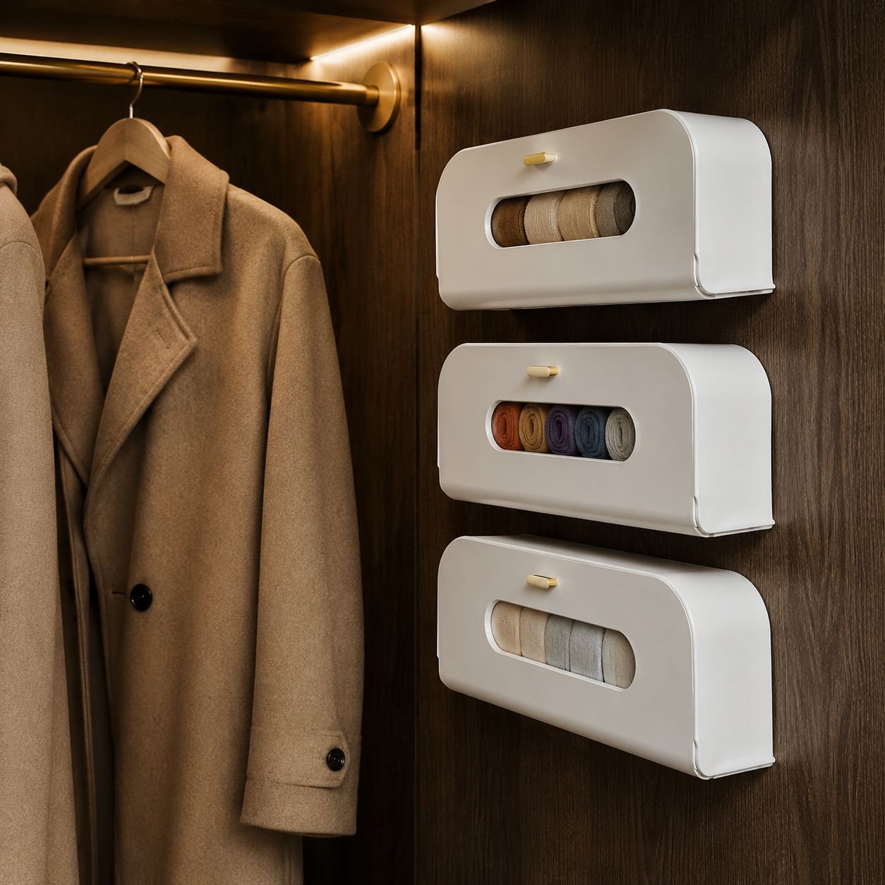 Close-up of underwear organizer compartments