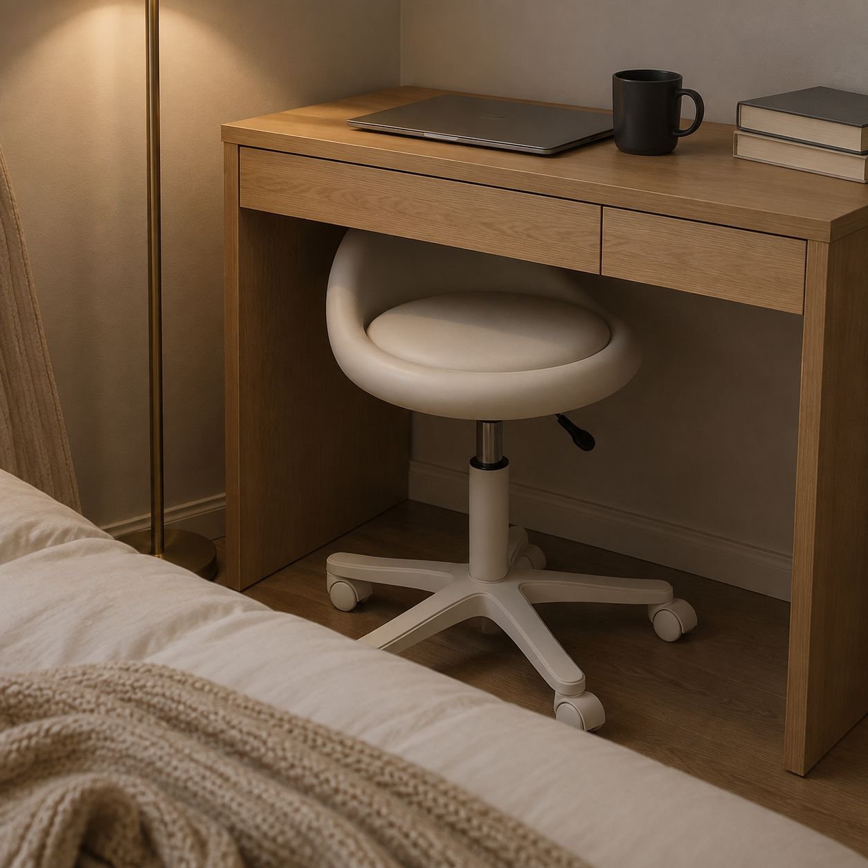 Comfortable cream makeup chair for girls’ room