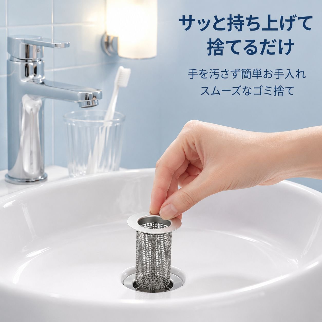 ステンレス排水溝防詰まりフィルター ヘアキャッチャー 洗面台用