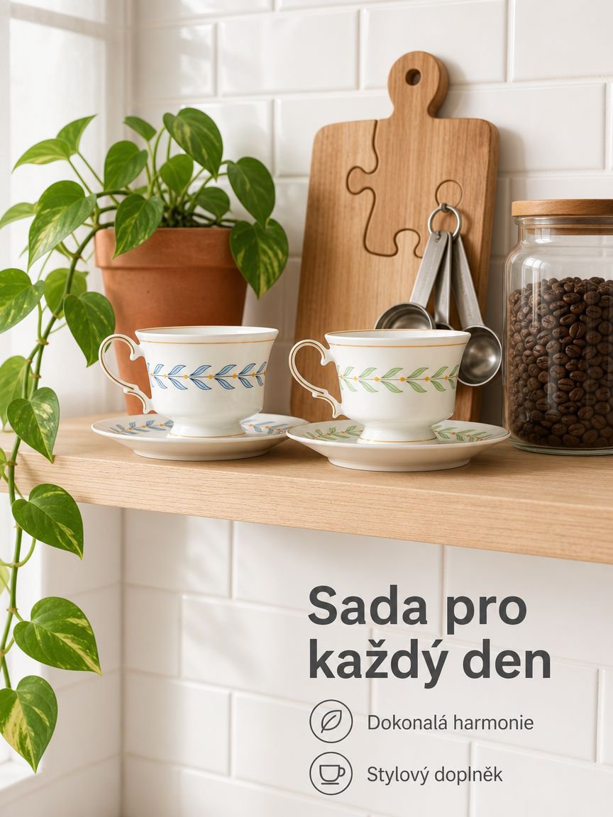 Sada keramických šálků ve svěžím stylu