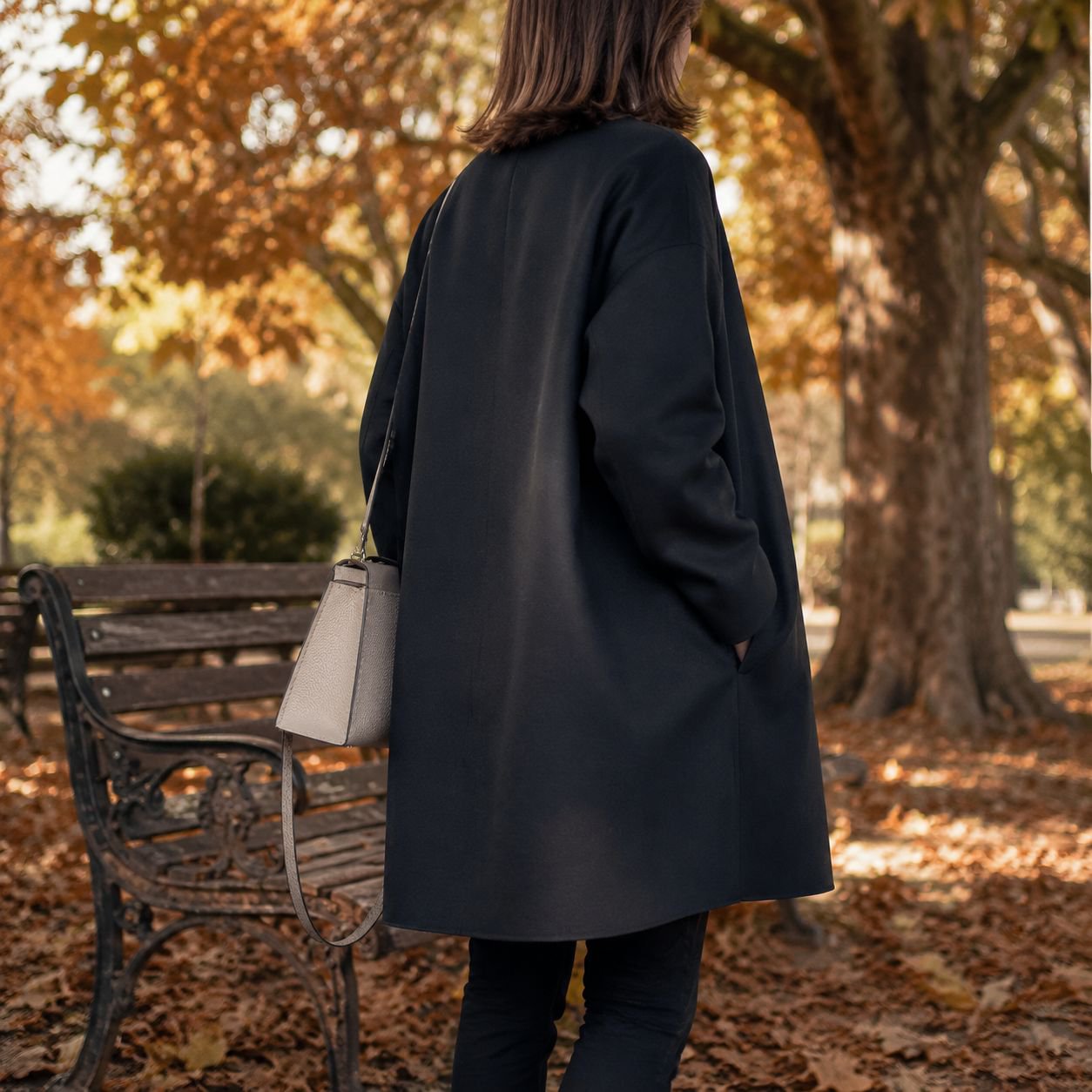 Chaqueta de lana para mujer, color sólido, ajuste suelto, recta, otoño e invierno
