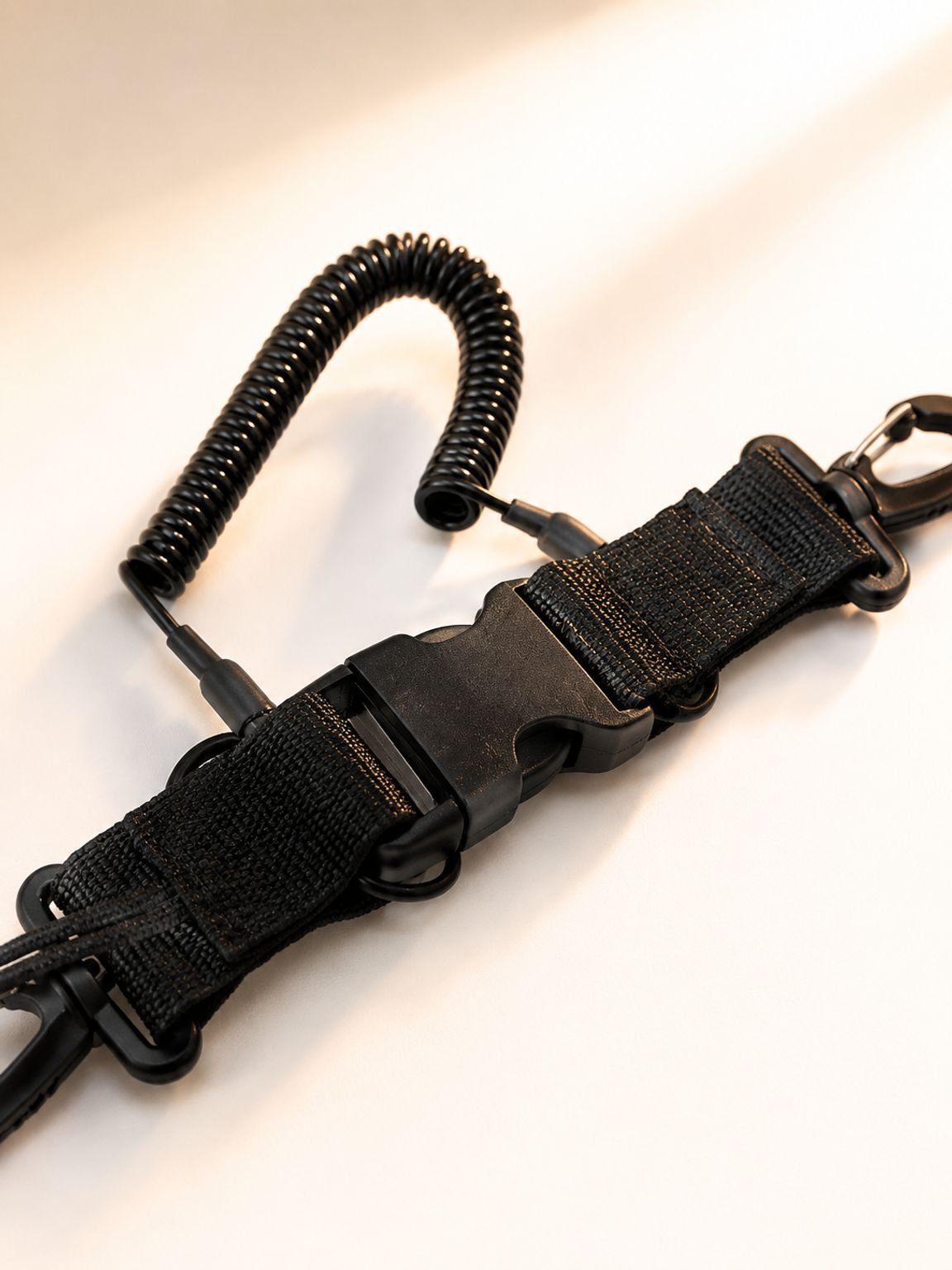 Diving camera safety lanyard connected to underwater photography gear