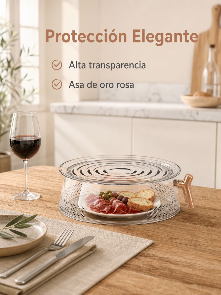Tapa para alimentos repelente de mosquitos, duradera y con aislamiento térmico.