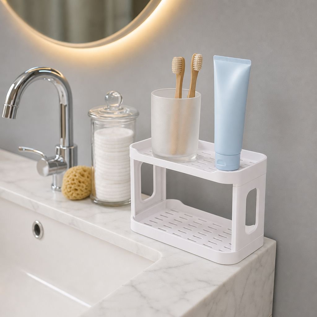 Double-Layer Desktop Organizer Rack for Bathroom