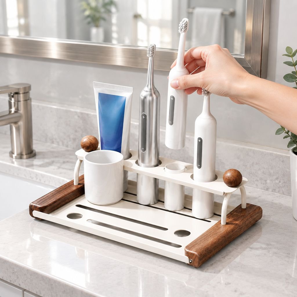 Vintage Style Toothbrush Holder/Rinse Cup Organizer for Bathroom Vanity Tabletop