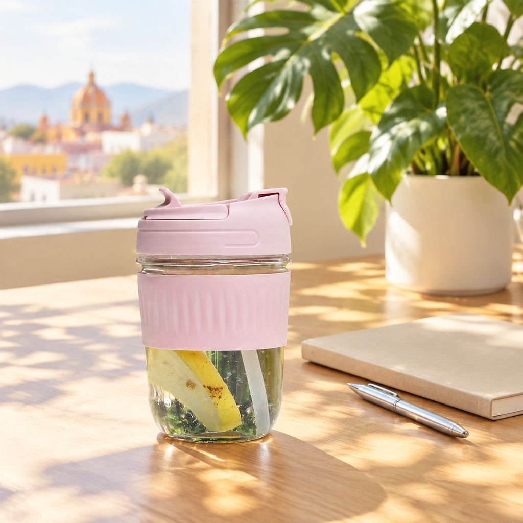 Vaso de Vidrio con Pajita Doble Bebida Gran Capacidad Hogar y Oficina