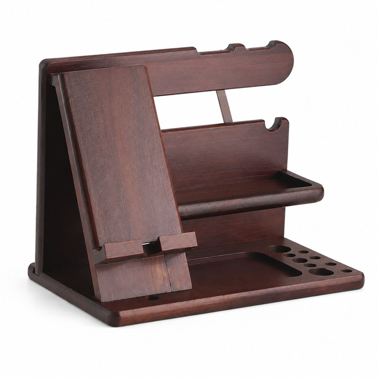 Office Desktop Solid Wood Phone Stand Key & Watch Storage Organizer