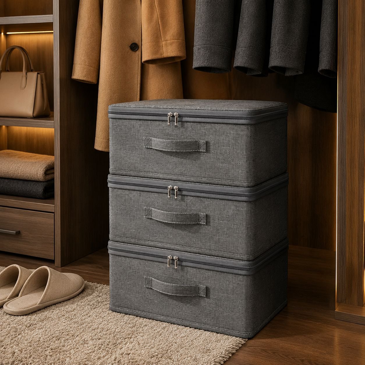 Home Textile Layered Soft Lid Storage Box for Wardrobe Organization