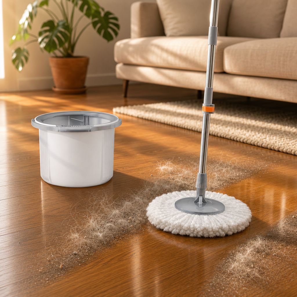 Easy wringing mop with microfiber pads
