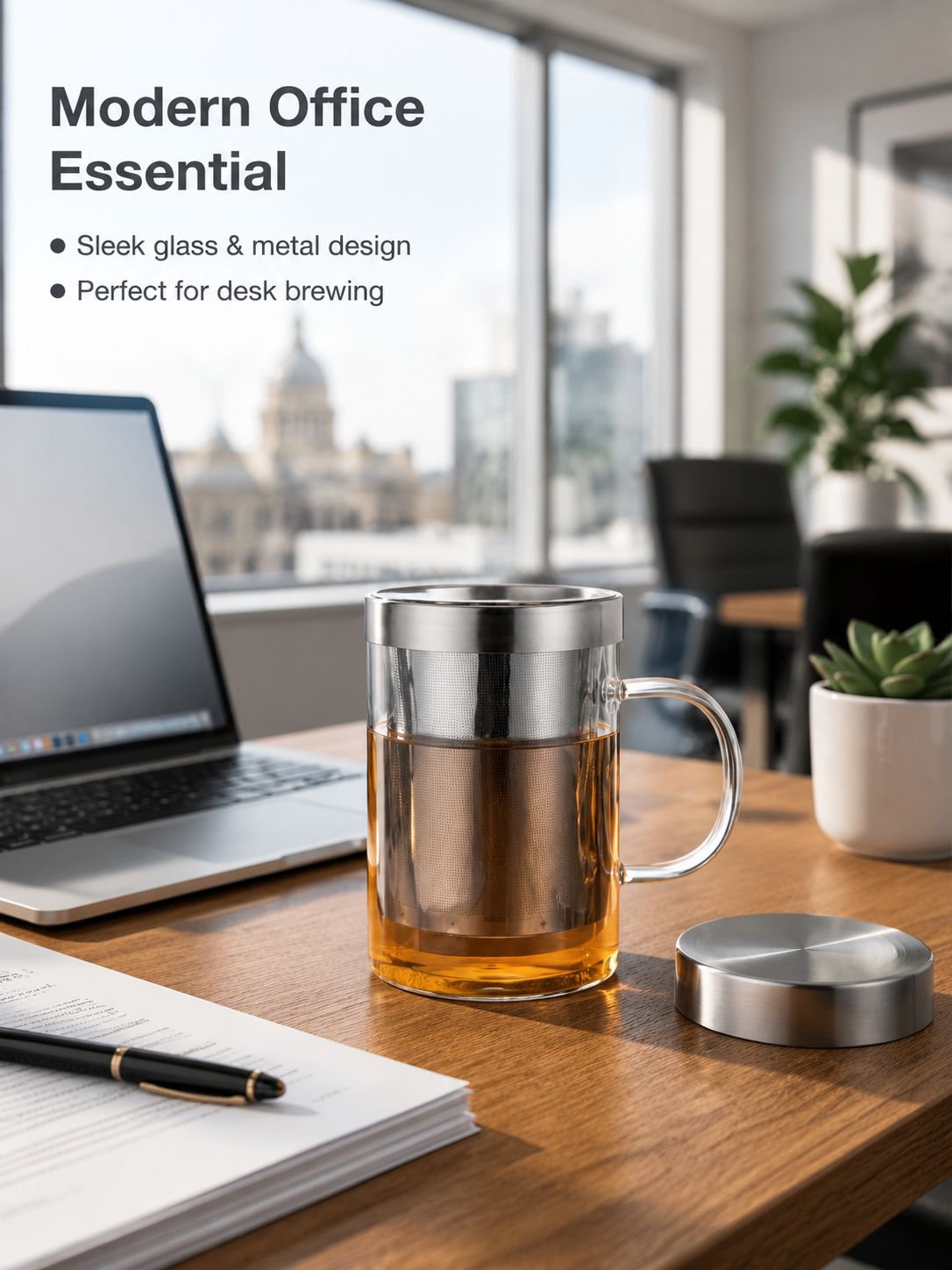 Glass Stainless Steel Filter Tea Cup