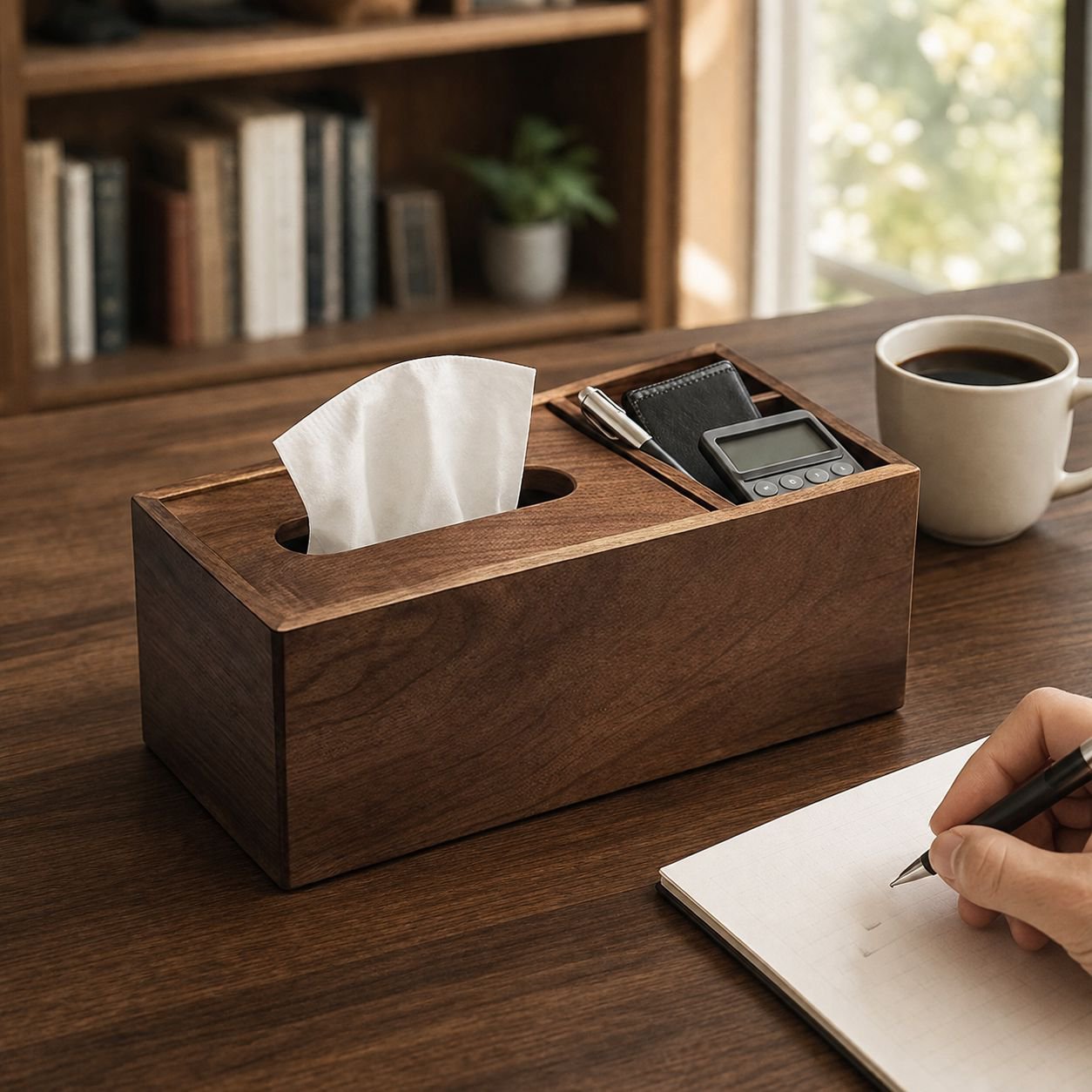 Stylish walnut wood tissue box for offices and homes