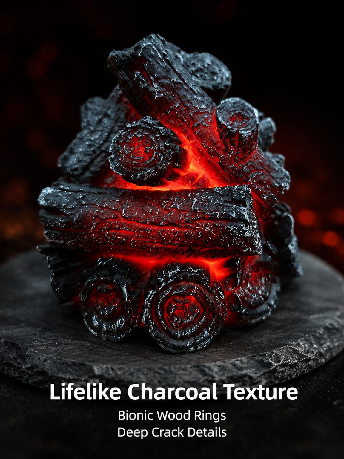 Modern Minimalist Style Resin Charcoal LED Ambient Lamp, Battery Powered, C Type