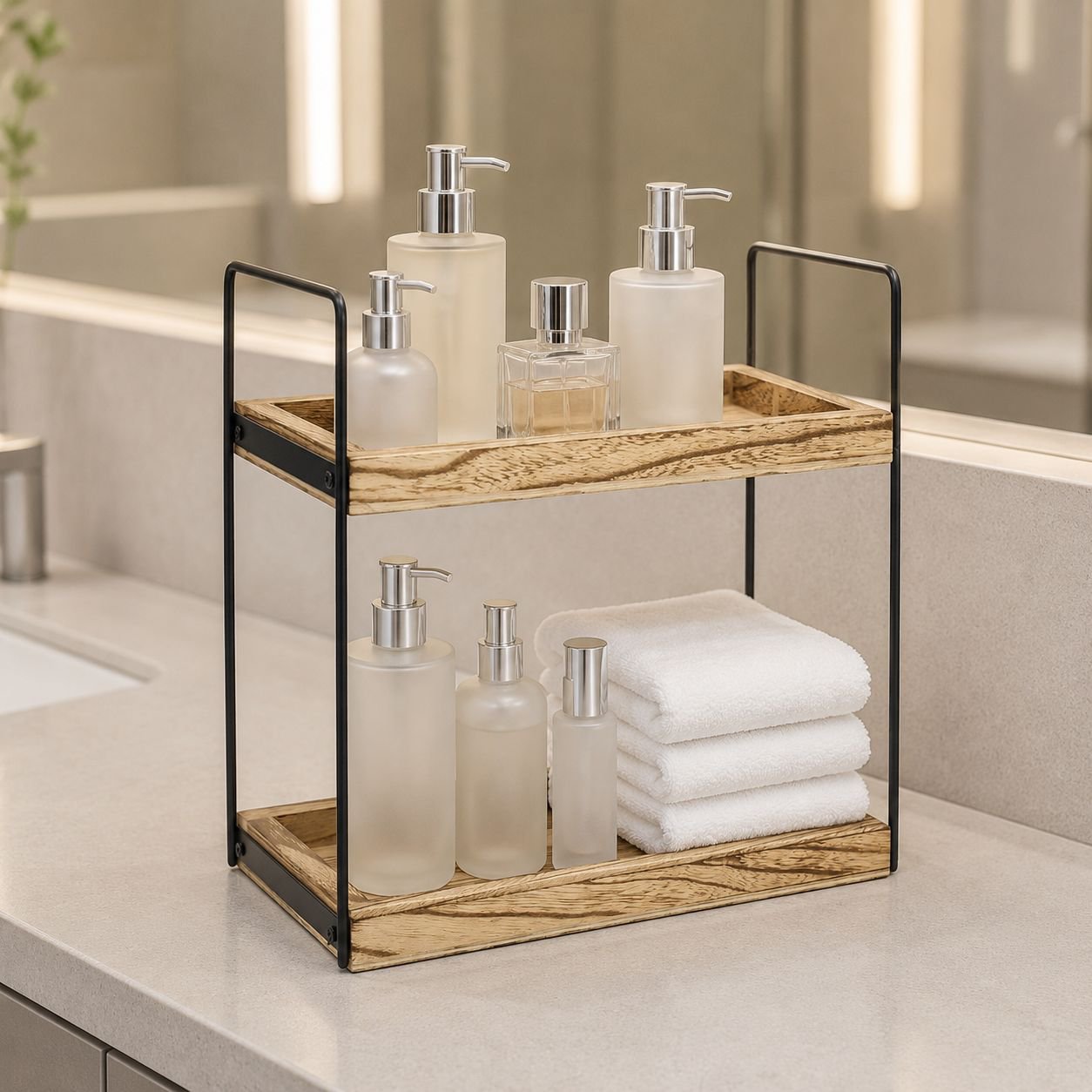 Countertop Organizer Rack, Kitchen & Bathroom Spice and Cosmetic Shelf