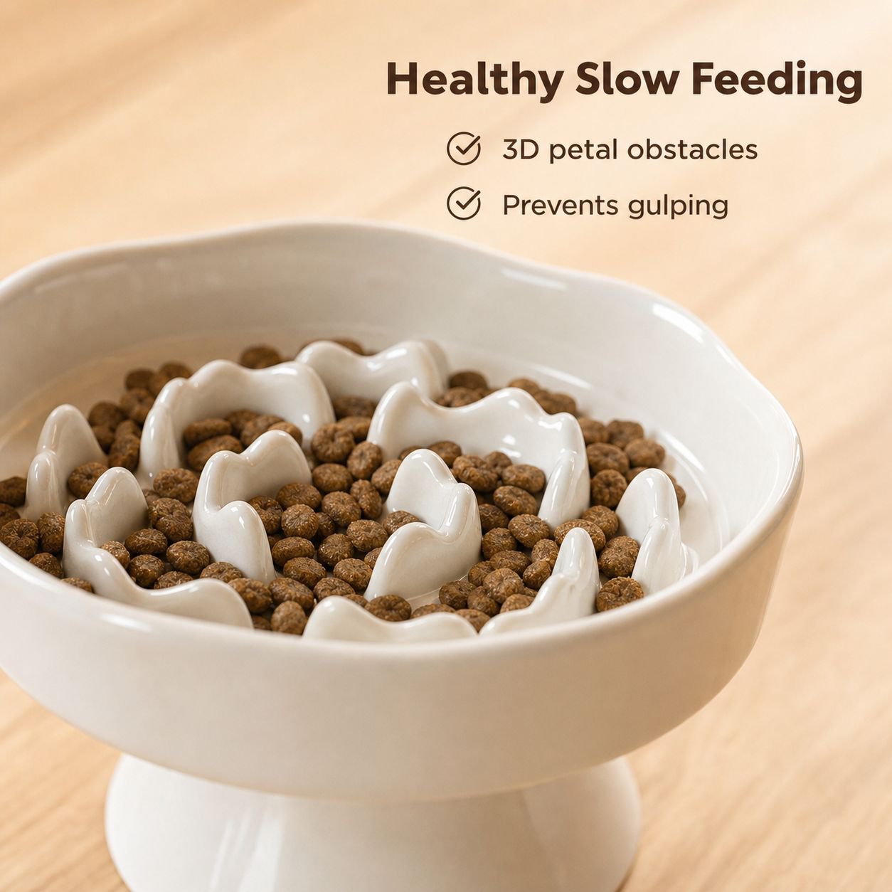 Pet Slow Feeder Bowl with Flower-Shaped Mouth