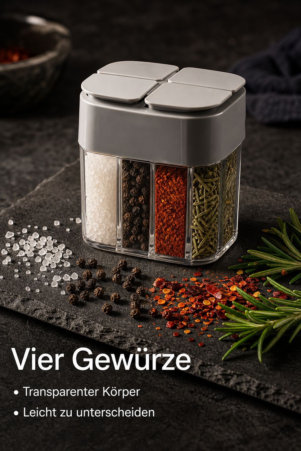 4-in-1 Gewürzbehälter mit Klappdeckel