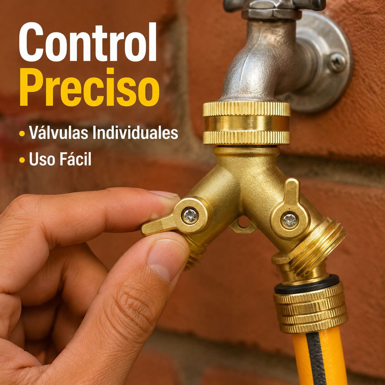 Distribuidor bidireccional tipo Y de latón con dos válvulas independientes para grifos.