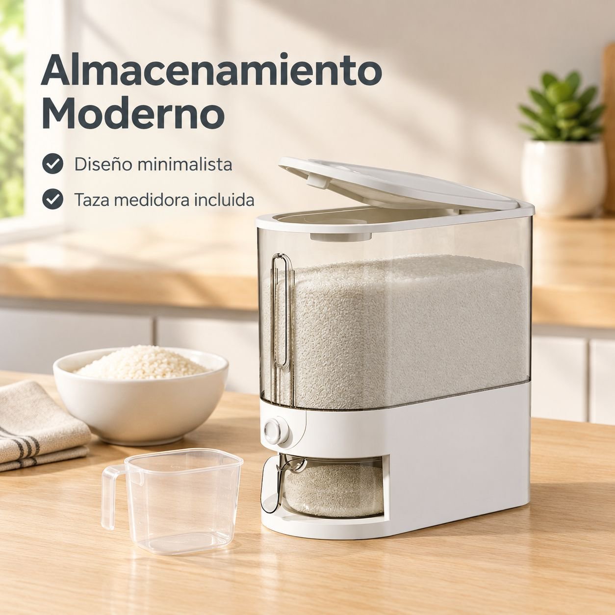 Contenedor Plástico Hermético para Arroz Granos y Harina
