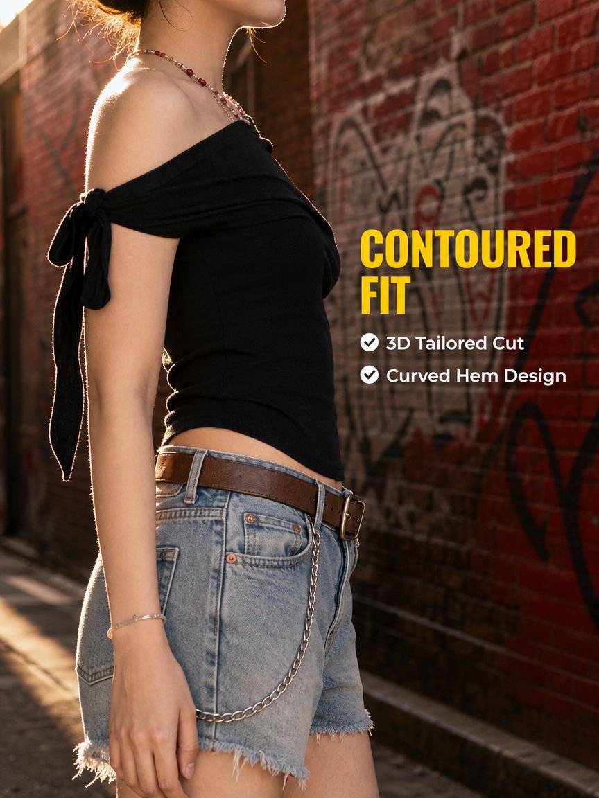 Off-Shoulder Design Solid Color Short Sleeve T-shirt for Women