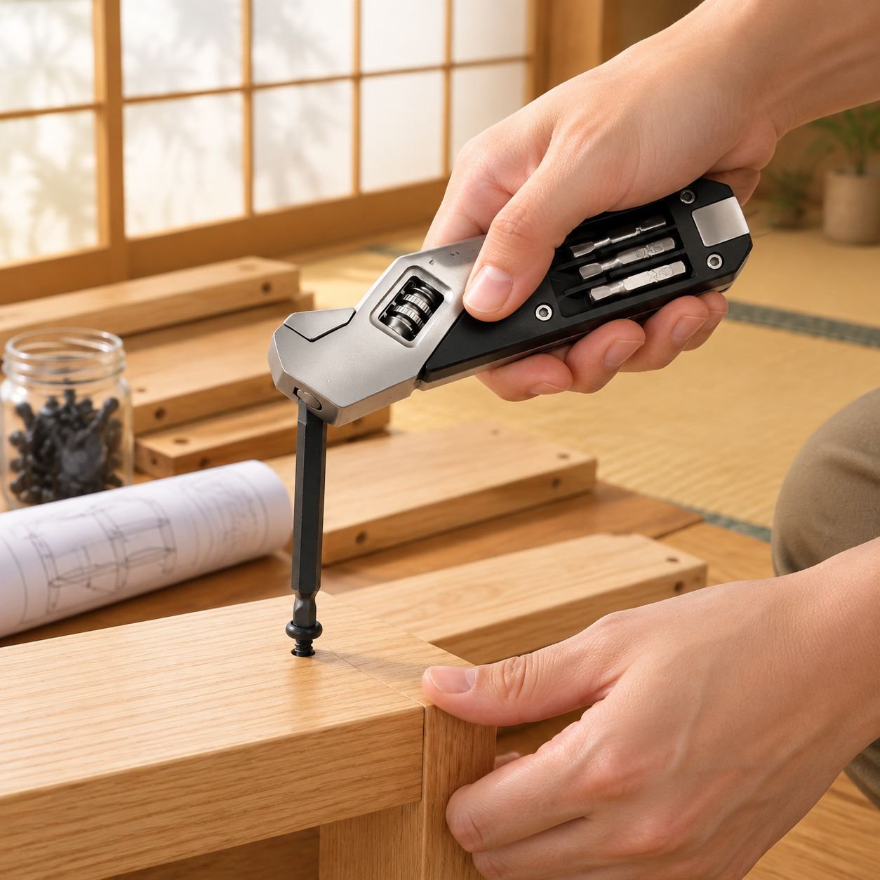 DIY作業中に使われている多機能レンチ
