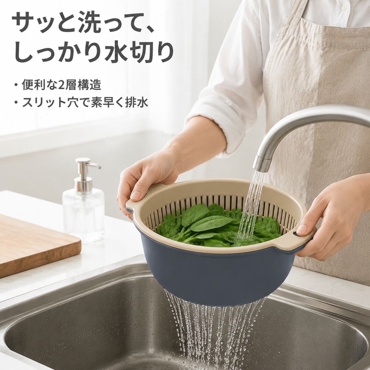 家庭用二重構造プラスチック排水カゴ