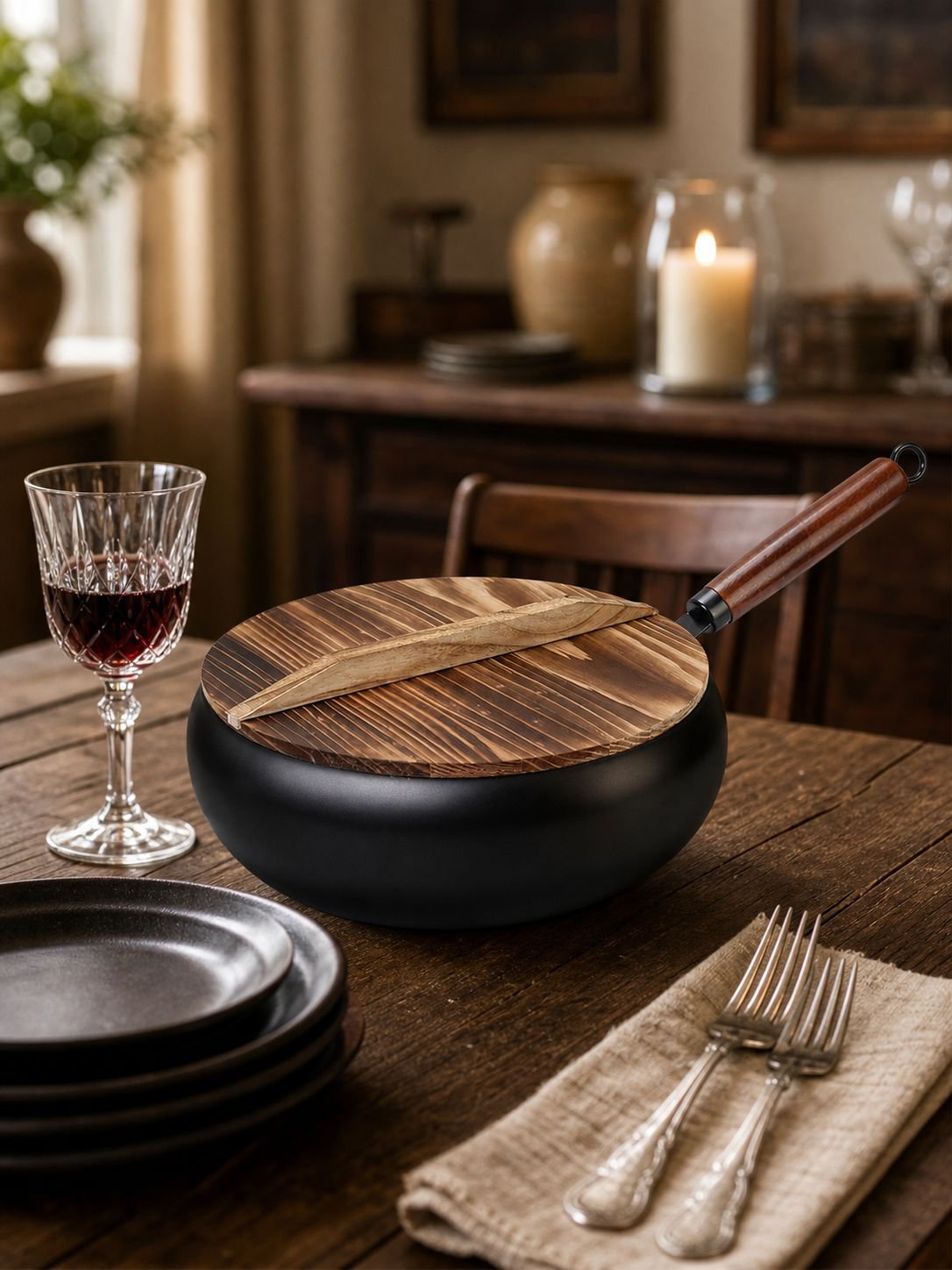 Durable deep skillet for gas stovetop use