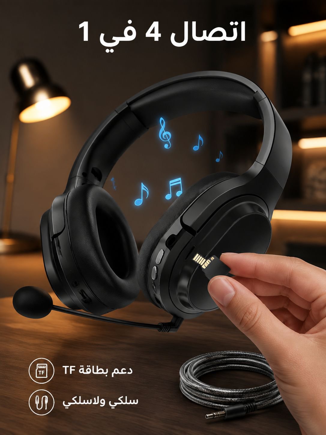 سماعة رأس بلوتوث متعددة الوظائف 4 في 1 