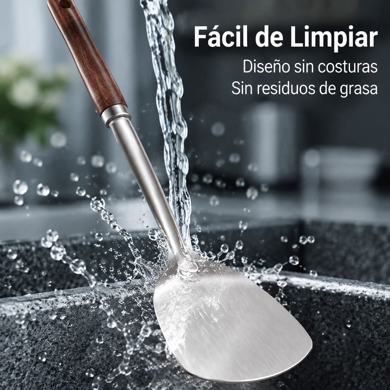 Espátula de acero inoxidable engrosada para cocinar.