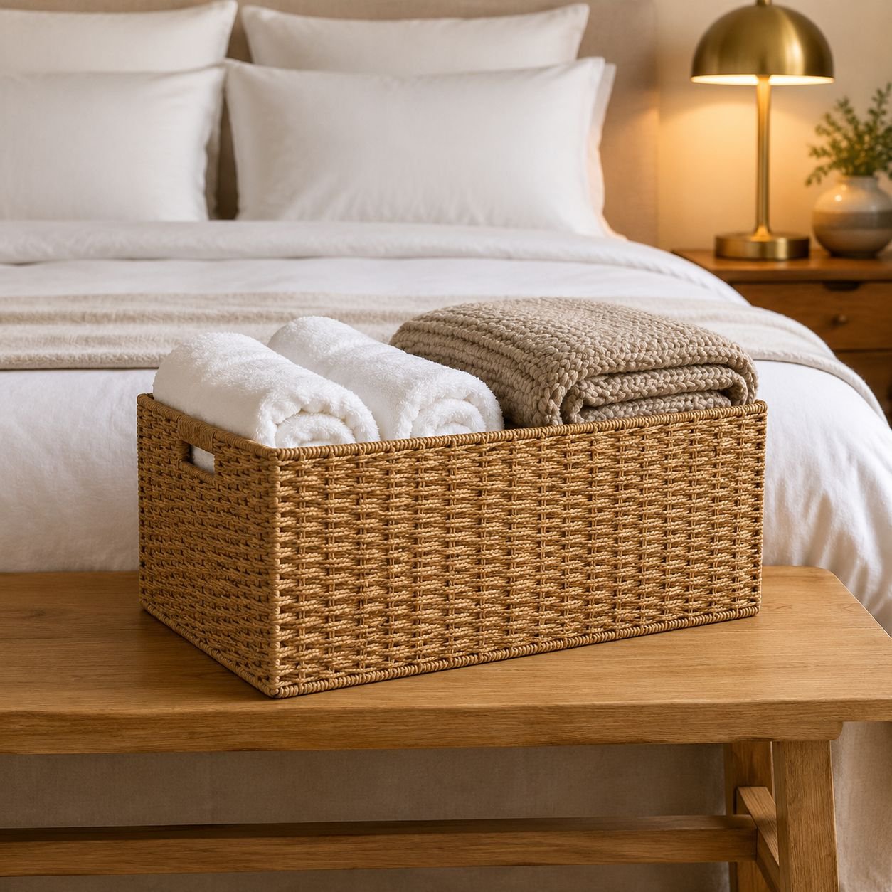 Iron Frame Storage Basket with Handle, Round and Rectangular Paper Rope Braided Basket