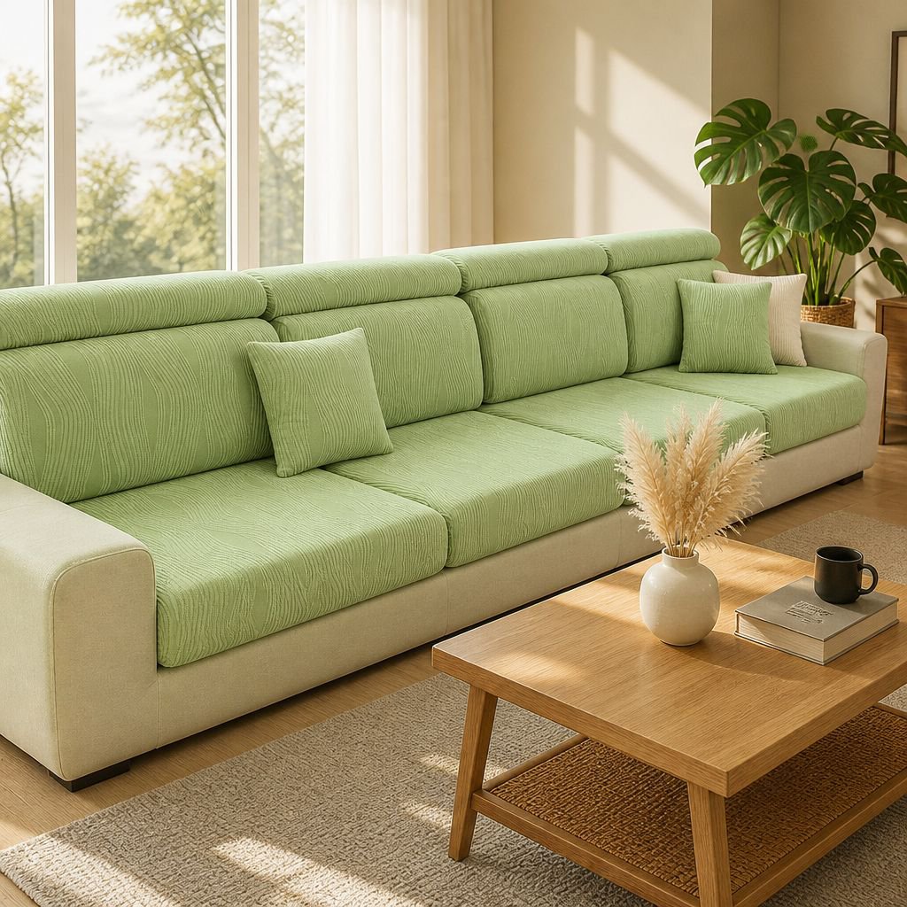 All-Inclusive Stretch Sofa Protector fitted on modern couch